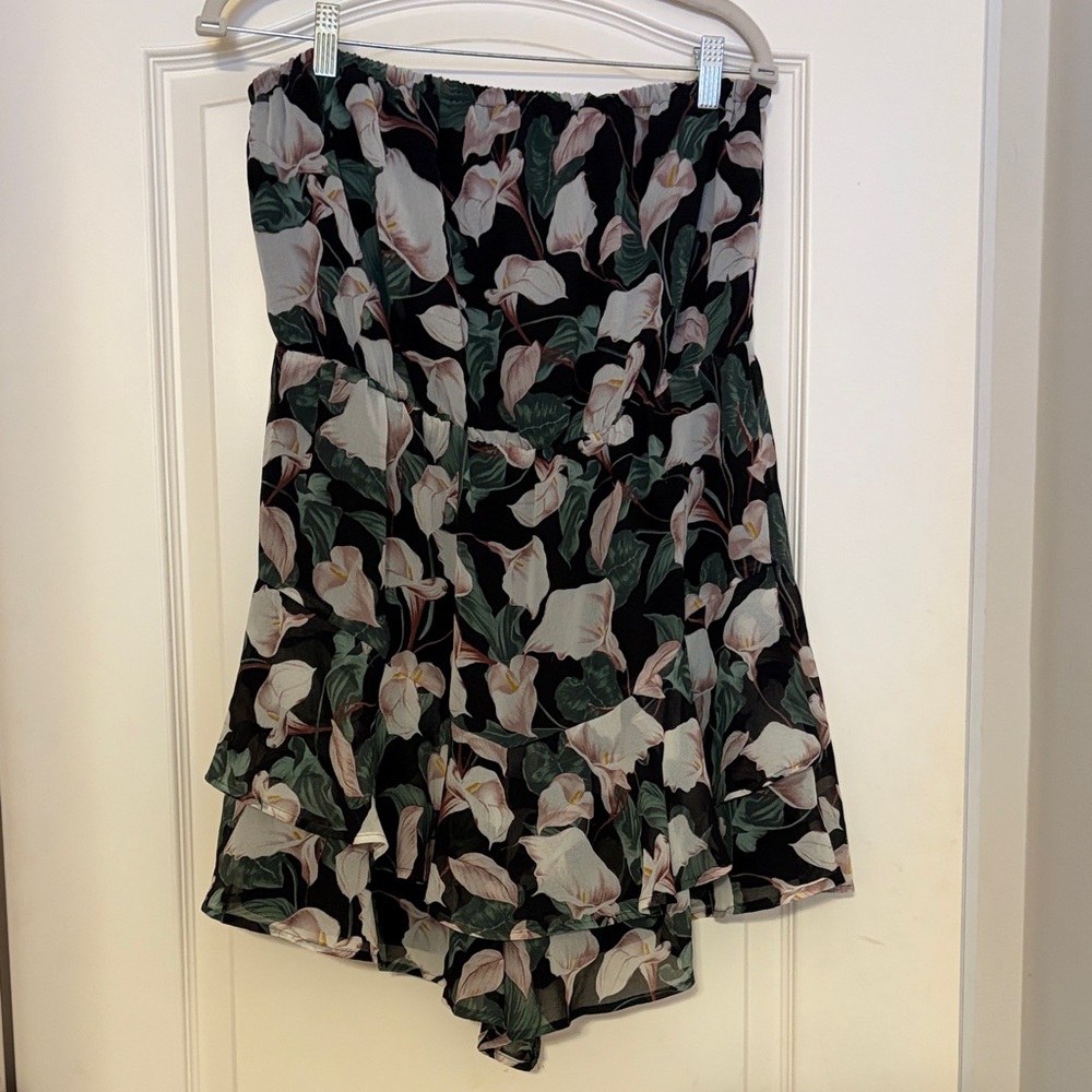 Express Floral Strapless Ruffle Romper